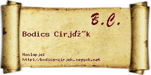 Bodics Cirjék névjegykártya